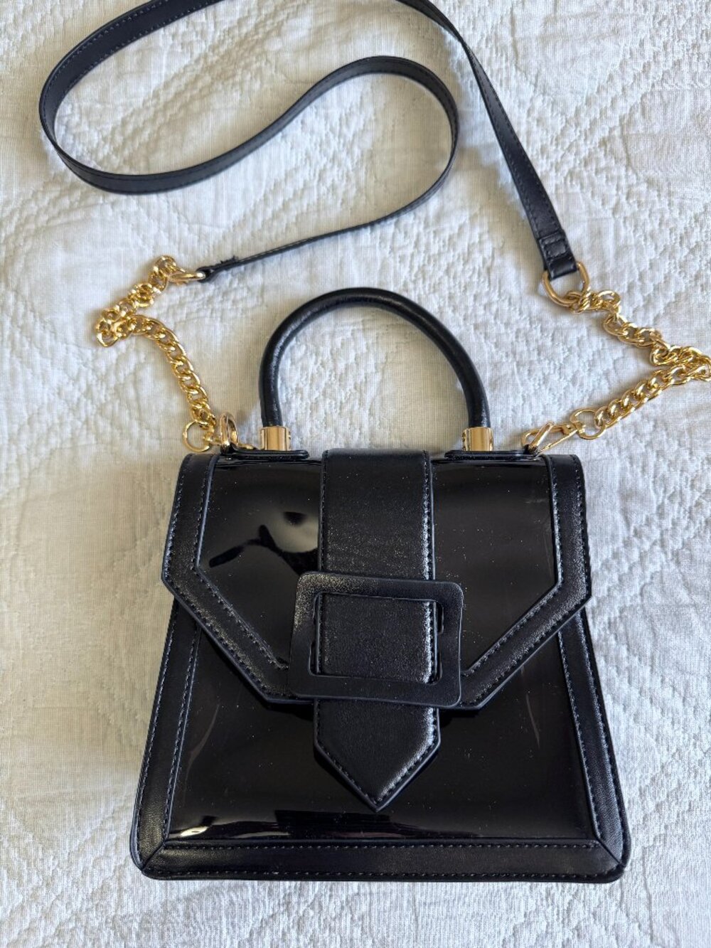 Anthropologie Clear Black Crossbody Jelly Bag with Gold Chain